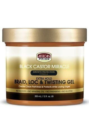 African Pride Black Castor Miracle Braid, Loc and Twisting Gel 355 ml